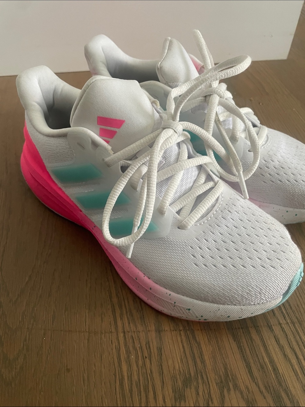 adidas White Sneakers with Pink & Teal Accents